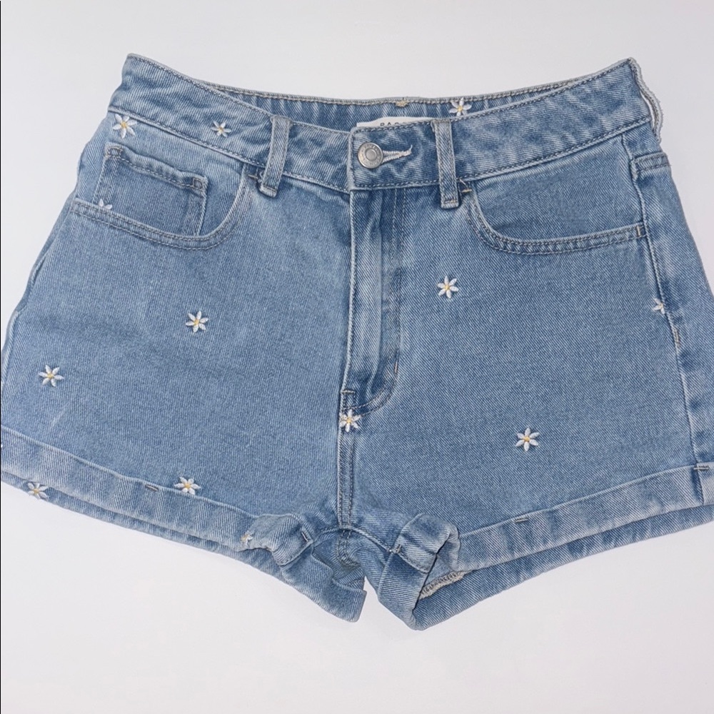 PacSun Daisy Embroidered Light Blue Denim Shorts